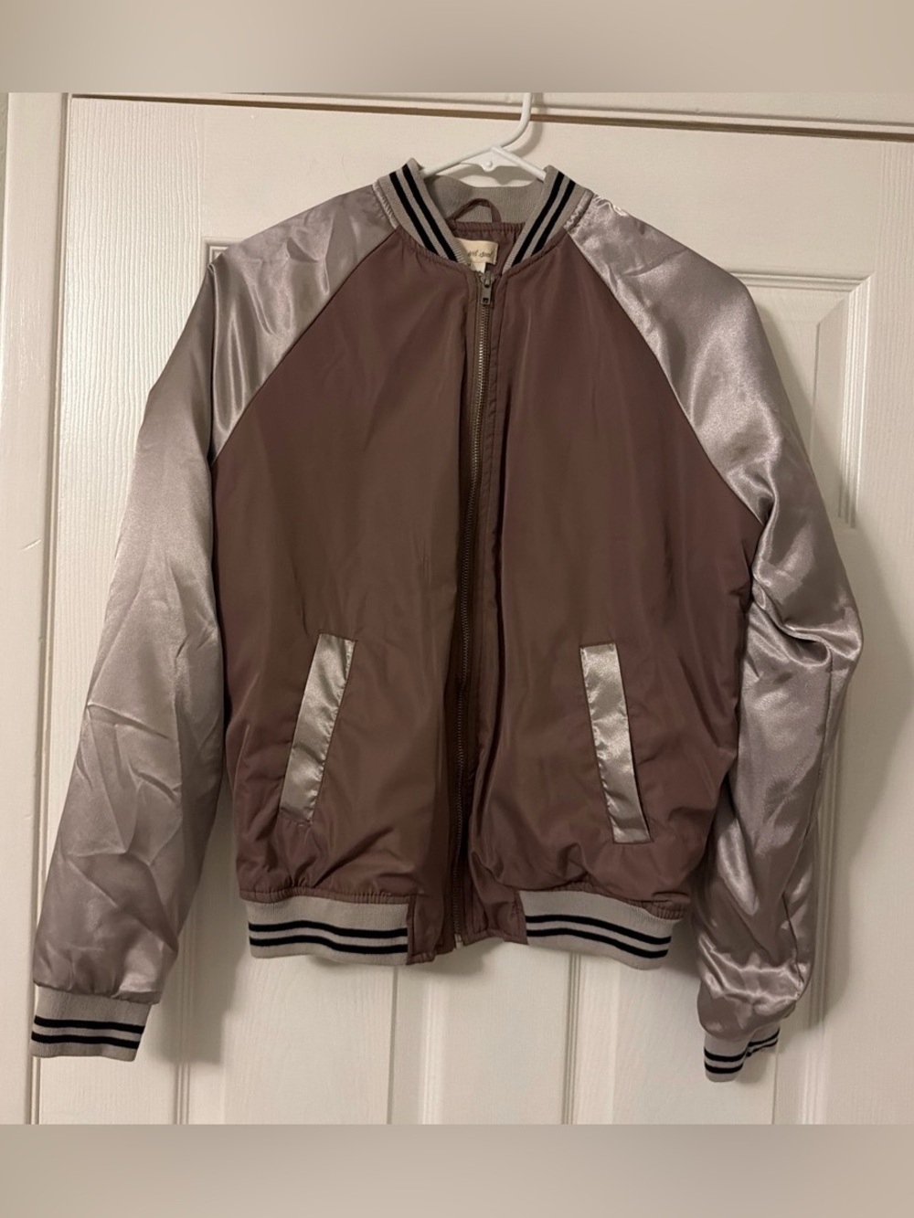 Wet Seal Two-Tone Brown and Platinum Bomber Jacket
